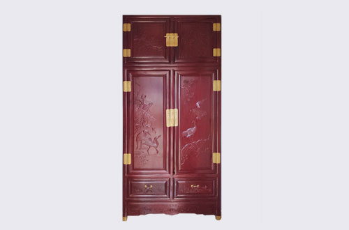 建邺高端中式家居装修深红色纯实木衣柜