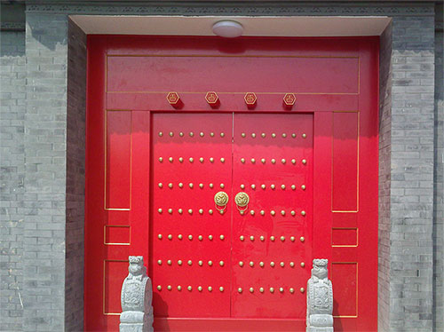 建邺中国传统四合院系列朱红色中式木制大门木作